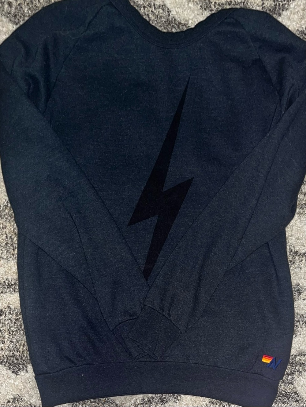 Aviator Nation Men's Navy Crewneck with Black Lightning Bolt